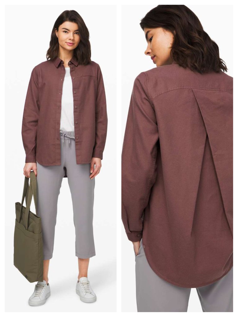 Lululemon Full Day Ahead Shirt Cotton Flannel Button Down 6 Antique Bark